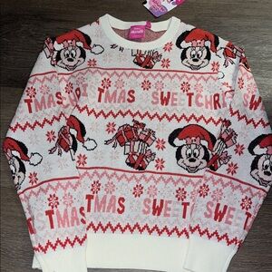 Disney Red and White Mickey Mouse Holiday Sweater 10/12 NWT